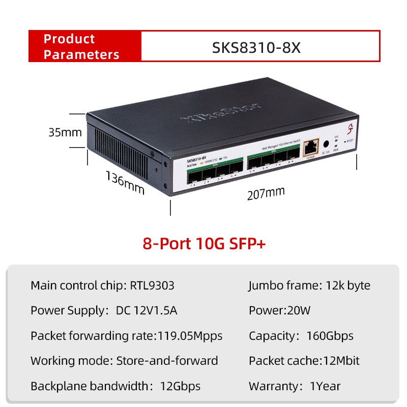 XikeStor Three-Layer Managemen - Sfp+ 10G Managed Switch 8 Port recension och pris